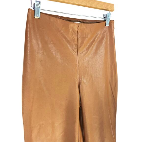 ARITZIA WILFRED Elaine Flared High-Rise Vegan Leather Pants in Cognac Brown Sz 6 - Picture 3 of 9